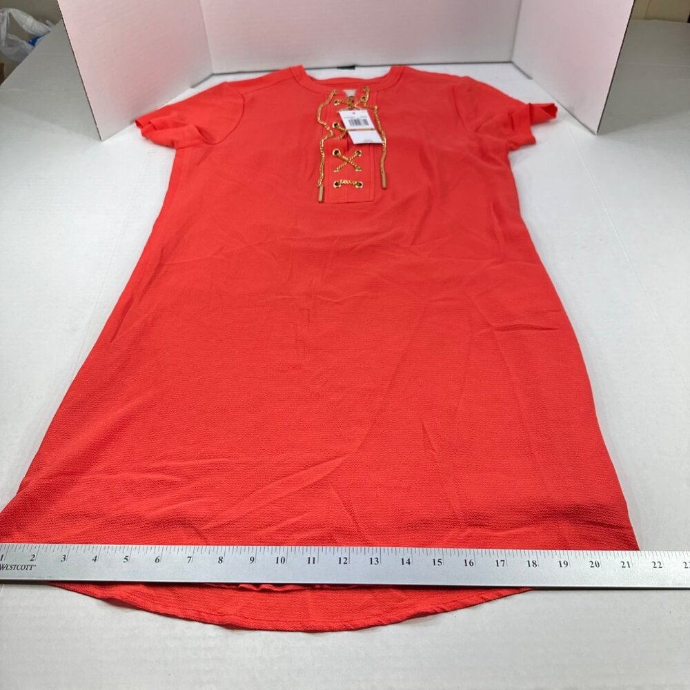 Michael Kors Women's Size Small Dress Short Sleeve Red Gold Chain Detail New - Picture 11 of 14